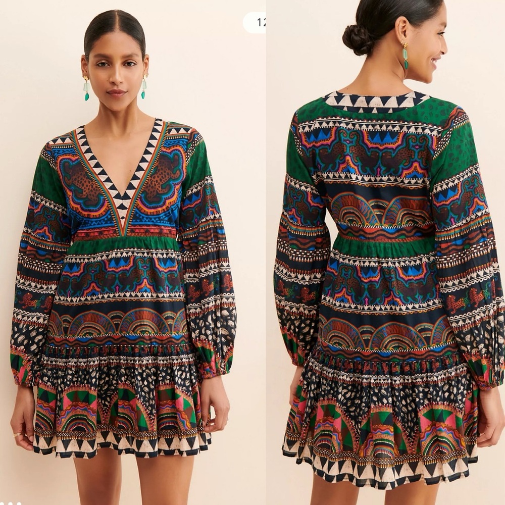 FARM Rio Multicolor Patterned Cotton Mini Dress Large